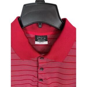 Nike Golf Polo Shirt Mens XL Red White Stripe Short Sleeve Dri-Fit Logo EUC